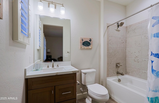 full bathroom featuring vanity, toilet, and shower / bath combo with shower curtain