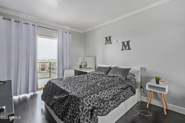 bedroom featuring ornamental molding and baseboards