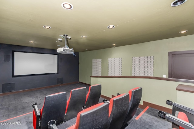 home theater room with baseboards and recessed lighting