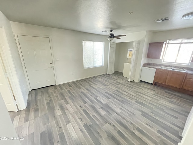 kitchen with dishwasher, plenty of natural light, sink, and light wood-type flooring