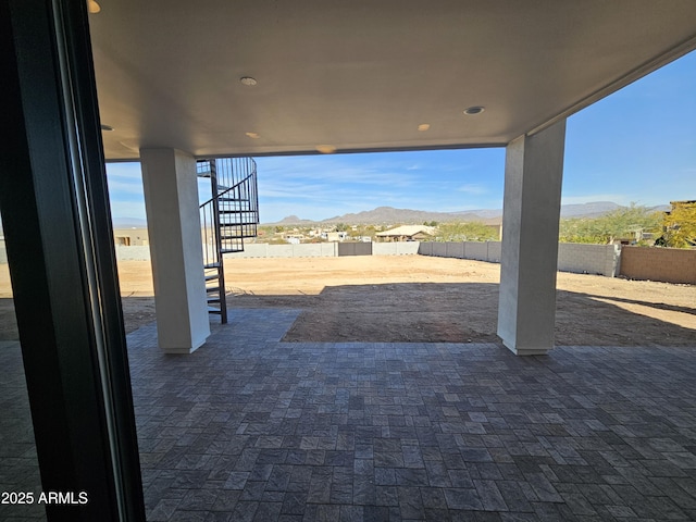 view of patio featuring a mountain view