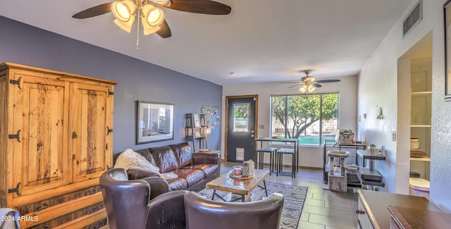 living room with ceiling fan