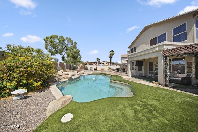 13160 W Windsor Ave, Goodyear, AZ 85395 - view of pool with a patio, a fenced backyard, and an outdoor hangout area