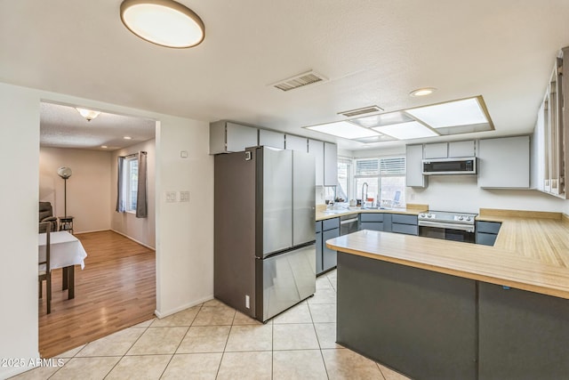 3833 W Phelps Rd, Phoenix, AZ 85053 - kitchen with appliances with stainless steel finishes, a sink, gray cabinets, a peninsula, and wooden counters