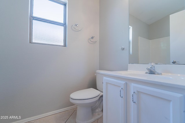 full bathroom featuring baseboards, vanity, toilet, and tile patterned floors