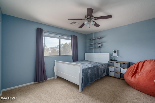 bedroom with carpet flooring and ceiling fan