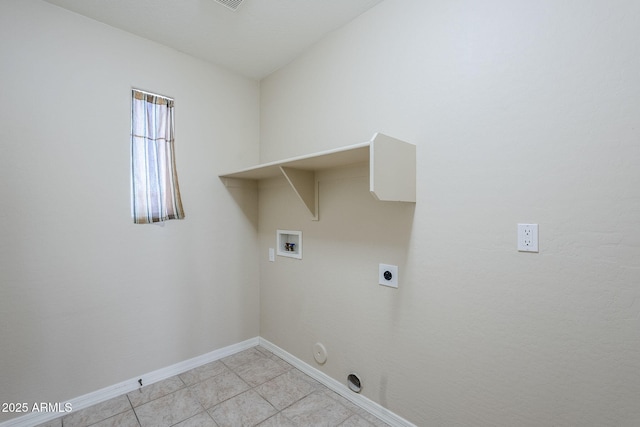 43205 W Oster Dr, Maricopa, AZ 85138 - laundry area with washer hookup, baseboards, light tile patterned floors, hookup for a gas dryer, and hookup for an electric dryer