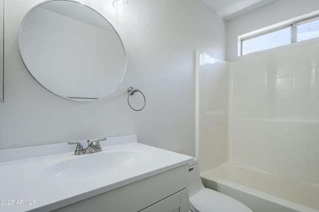 full bath with vanity, shower / bathtub combination, and toilet