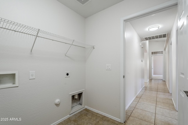 washroom featuring laundry area, visible vents, gas dryer hookup, electric dryer hookup, and washer hookup