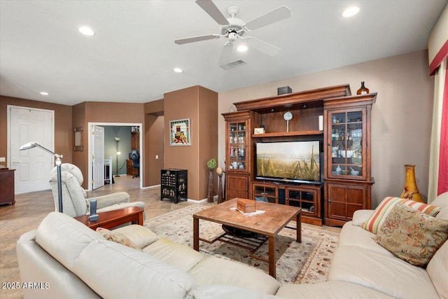 living room with ceiling fan