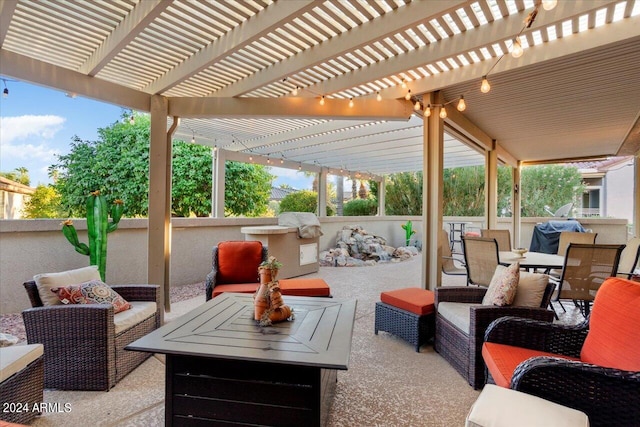 view of patio with an outdoor hangout area and a pergola