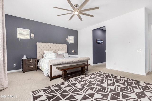 bedroom featuring carpet and ceiling fan