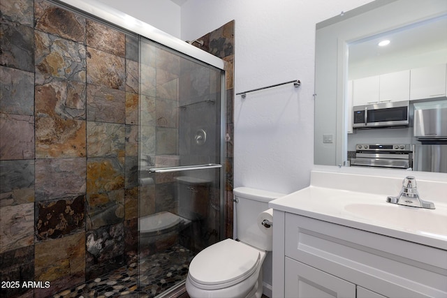 2943 E Lookout Ln, Overgaard, AZ 85933 - bathroom with a stall shower, toilet, and vanity