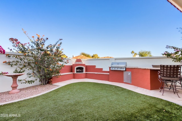 view of yard featuring area for grilling and a patio