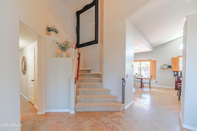 3597 W Mineral Butte Dr, San Tan Valley, AZ 85144 - stairway featuring high vaulted ceiling