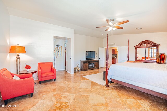 3597 W Mineral Butte Dr, San Tan Valley, AZ 85144 - bedroom featuring ceiling fan and lofted ceiling