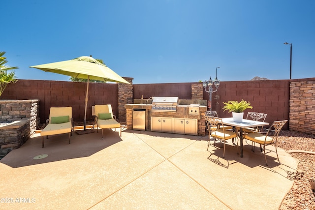 3597 W Mineral Butte Dr, San Tan Valley, AZ 85144 - fenced backyard featuring area for grilling, a patio, and outdoor dining space