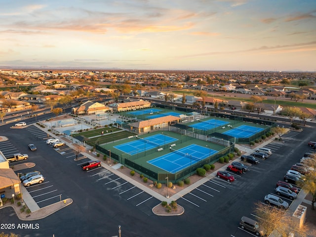 view of aerial view at dusk