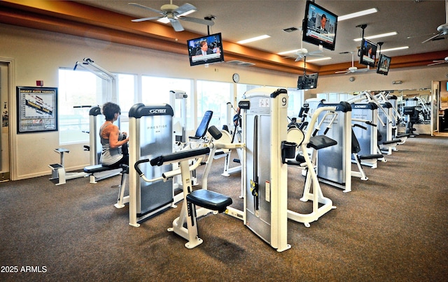 gym featuring ceiling fan