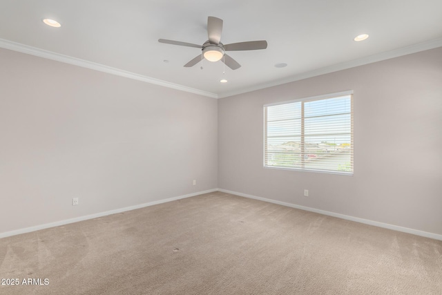 1848 S Follett Way, Gilbert, AZ 85295 - unfurnished room with light colored carpet, baseboards, ornamental molding, recessed lighting, and a ceiling fan