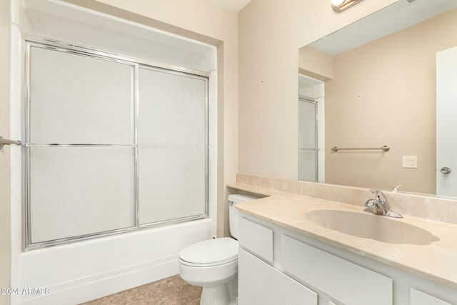 full bathroom with tile patterned flooring, vanity, toilet, and enclosed tub / shower combo