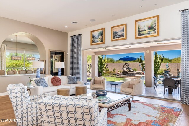 living room with hardwood / wood-style flooring