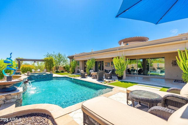 view of pool featuring an outdoor hangout area, a patio area, and pool water feature