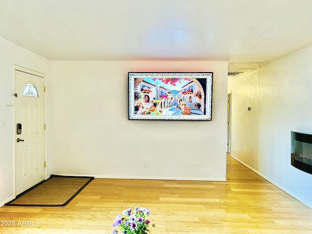 entryway featuring baseboards and wood finished floors