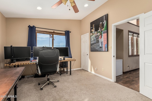 50031 N 27th Ave, New River, AZ 85087 - office area featuring ceiling fan, carpet flooring, baseboards, and recessed lighting
