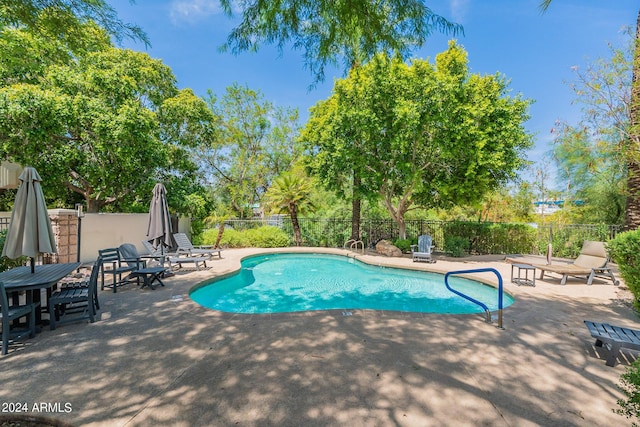 view of swimming pool featuring a patio