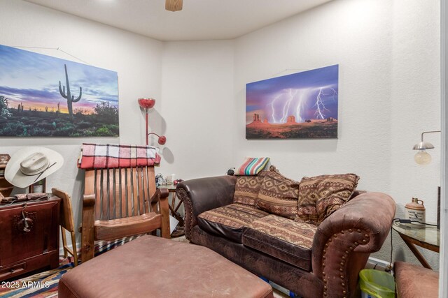 living room with ceiling fan