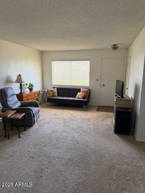 13822 N Silverbell Dr Unit 15C, Sun City, AZ 85351 - living room with carpet and a textured ceiling