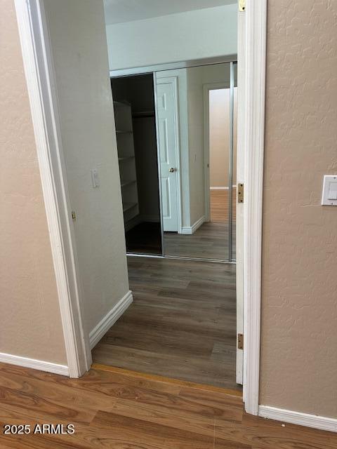 hallway featuring dark wood-type flooring