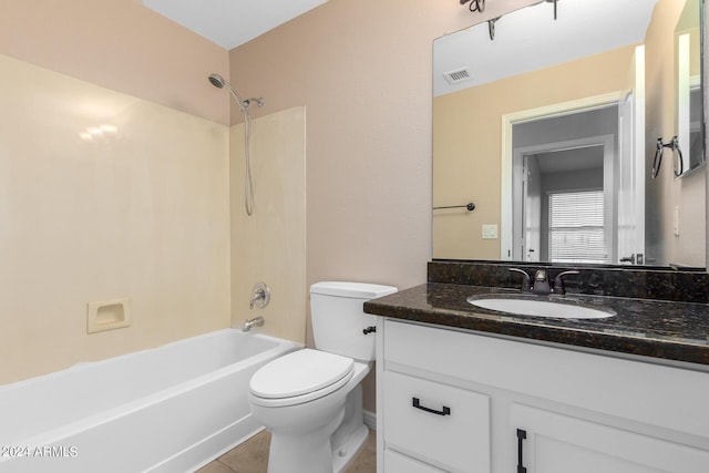 full bathroom with vanity, toilet, tile patterned floors, and  shower combination