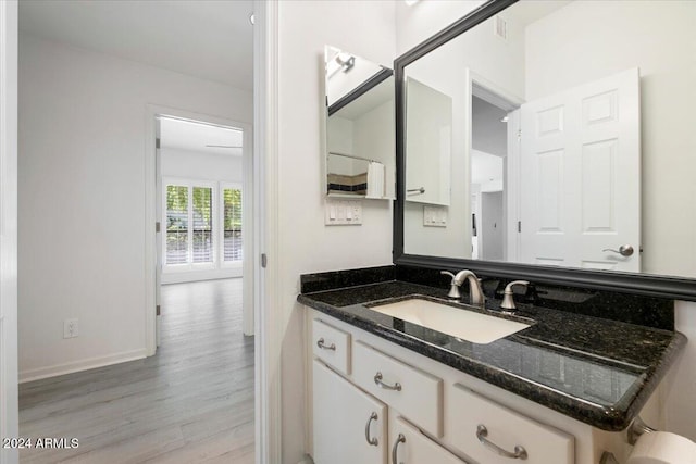 bathroom with vanity and wood-type flooring