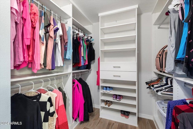 spacious closet featuring light hardwood / wood-style floors