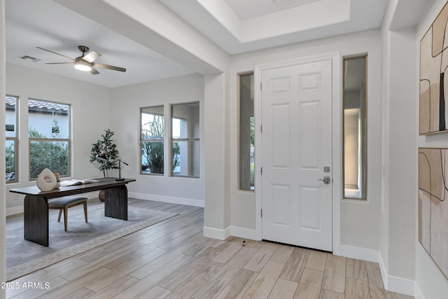 11717 W Red Hawk Dr, Peoria, AZ 85383 - foyer with a ceiling fan and light wood finished floors