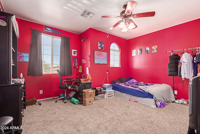 bedroom with carpet floors and ceiling fan