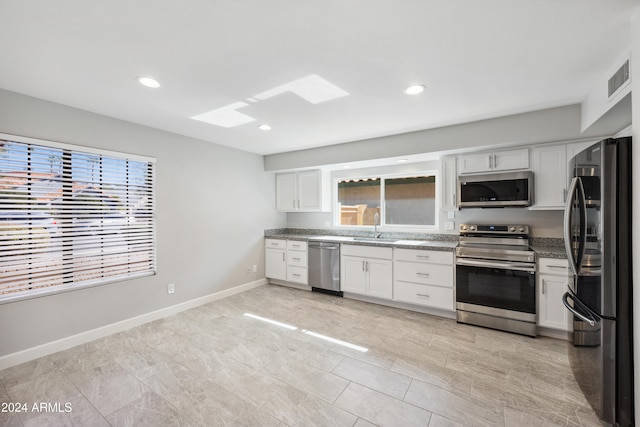 kitchen featuring white cabinets, sink, stainless steel appliances, and plenty of natural light