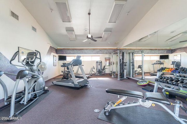 gym with ceiling fan