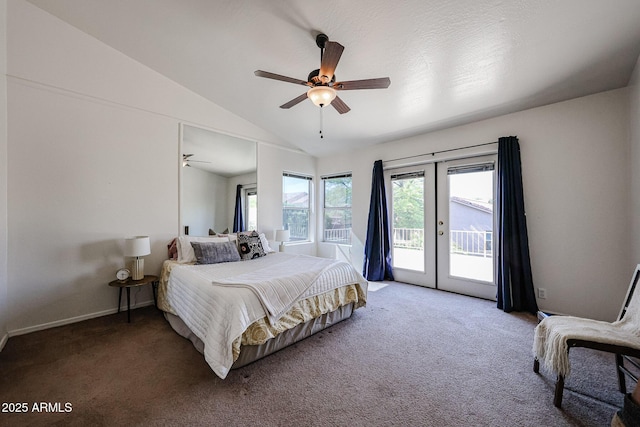 4306 E Raven Rd, Phoenix, AZ 85044 - bedroom with french doors, access to exterior, carpet floors, vaulted ceiling, and baseboards