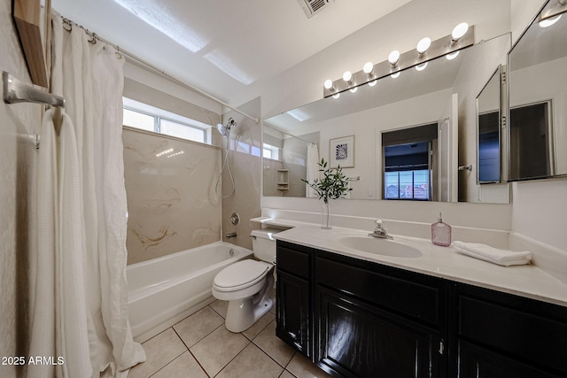 4306 E Raven Rd, Phoenix, AZ 85044 - bathroom featuring tile patterned floors, shower / bath combo with shower curtain, toilet, and vanity