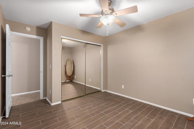 745 E Megan St, Chandler, AZ 85225 - unfurnished bedroom featuring a ceiling fan, wood finish floors, baseboards, and a closet