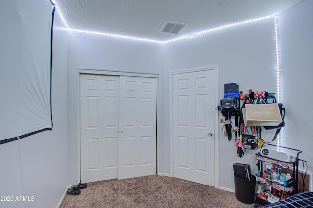 interior space with carpet and a textured ceiling