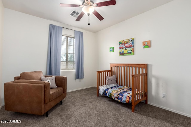 bedroom with carpet floors and ceiling fan