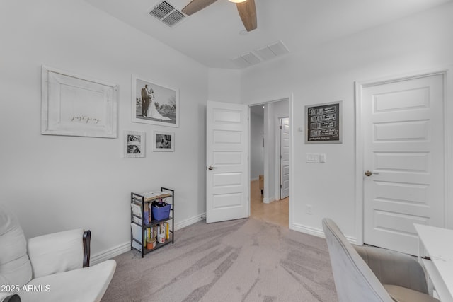 12370 W Cassia Trl, Peoria, AZ 85383 - sitting room featuring a ceiling fan, light colored carpet, baseboards, and a desk