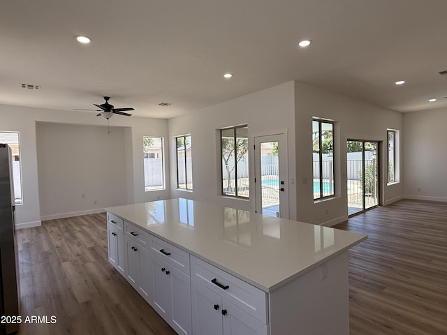 81 E Smoke Tree Rd, Gilbert, AZ 85296 - kitchen featuring open floor plan, plenty of natural light, dark wood-type flooring, and recessed lighting