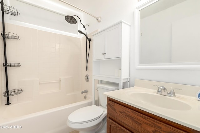 full bathroom featuring shower / bathing tub combination, vanity, and toilet