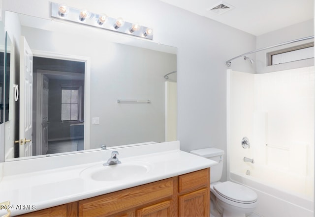 full bathroom with vanity, toilet, and tub / shower combination