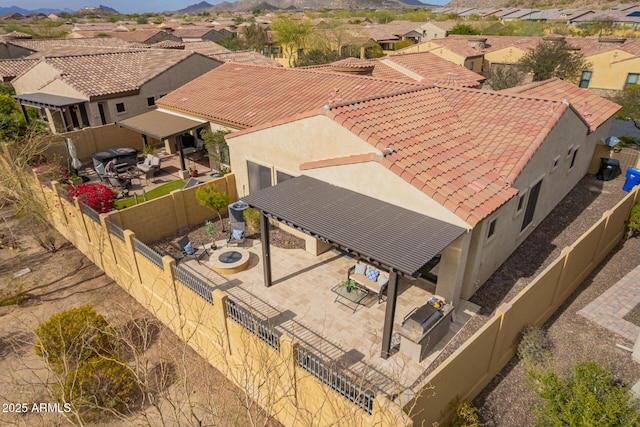 birds eye view of property featuring a residential view and a mountain view